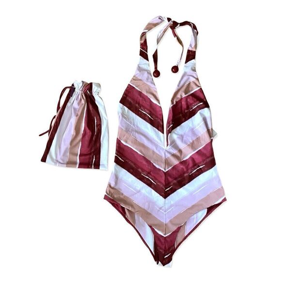 Silvia Tcherassi Macumba One Piece Swimsuit in Plum Gradient Stripes Sz L $290 - Picture 7 of 12